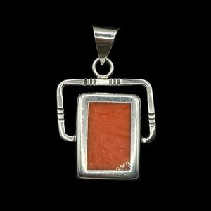 TAXCO Vintage Sterling Silver Pink Coral Inlay Pendant